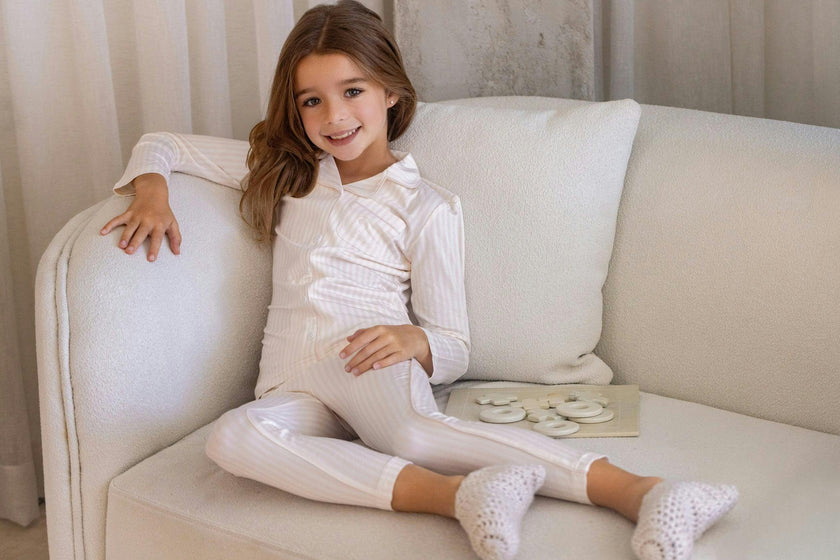 Striped Button Down Footie, Girls