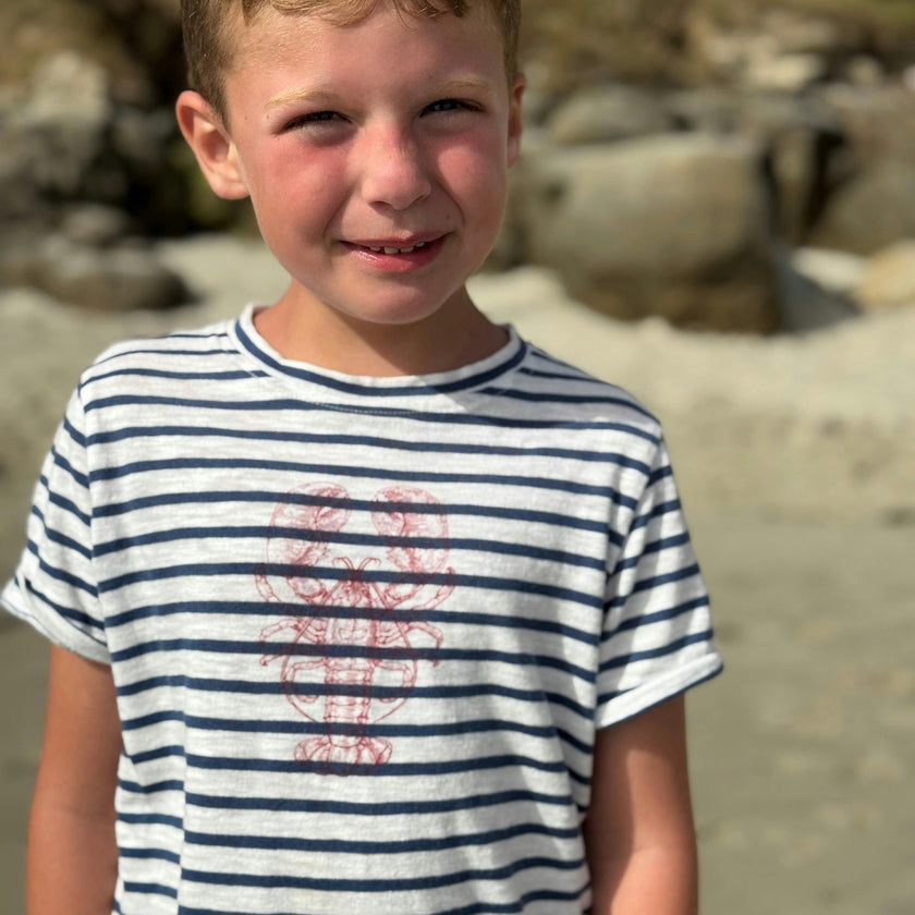 NEWQUAY Navy Lobster Printed Tee
