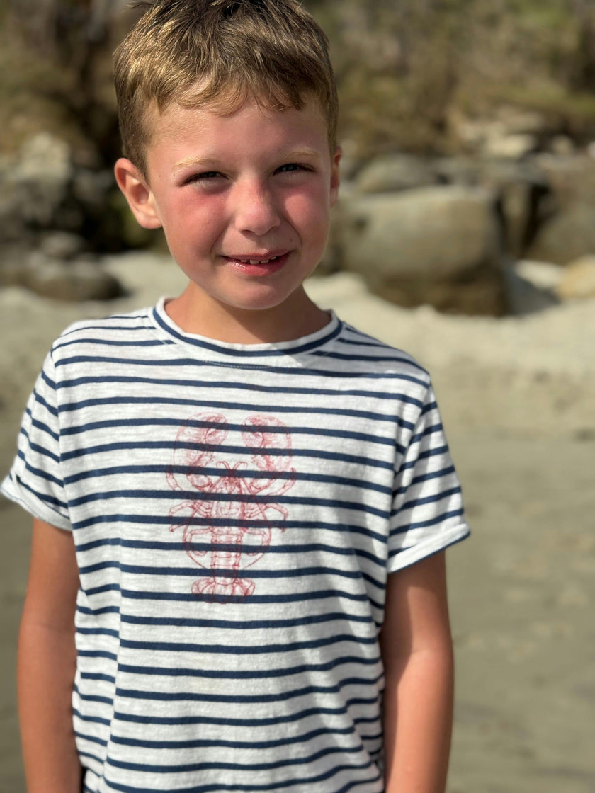 NEWQUAY Navy Lobster Printed Tee