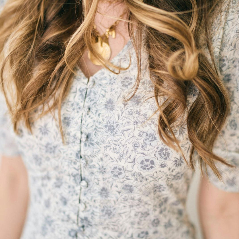 Elaine Dress in Floral Blues