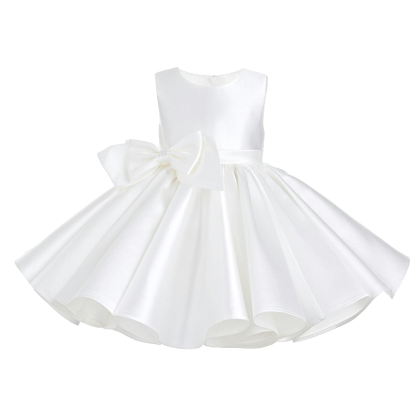 Ivory Sabina Satin Flared Dress with Side Bow