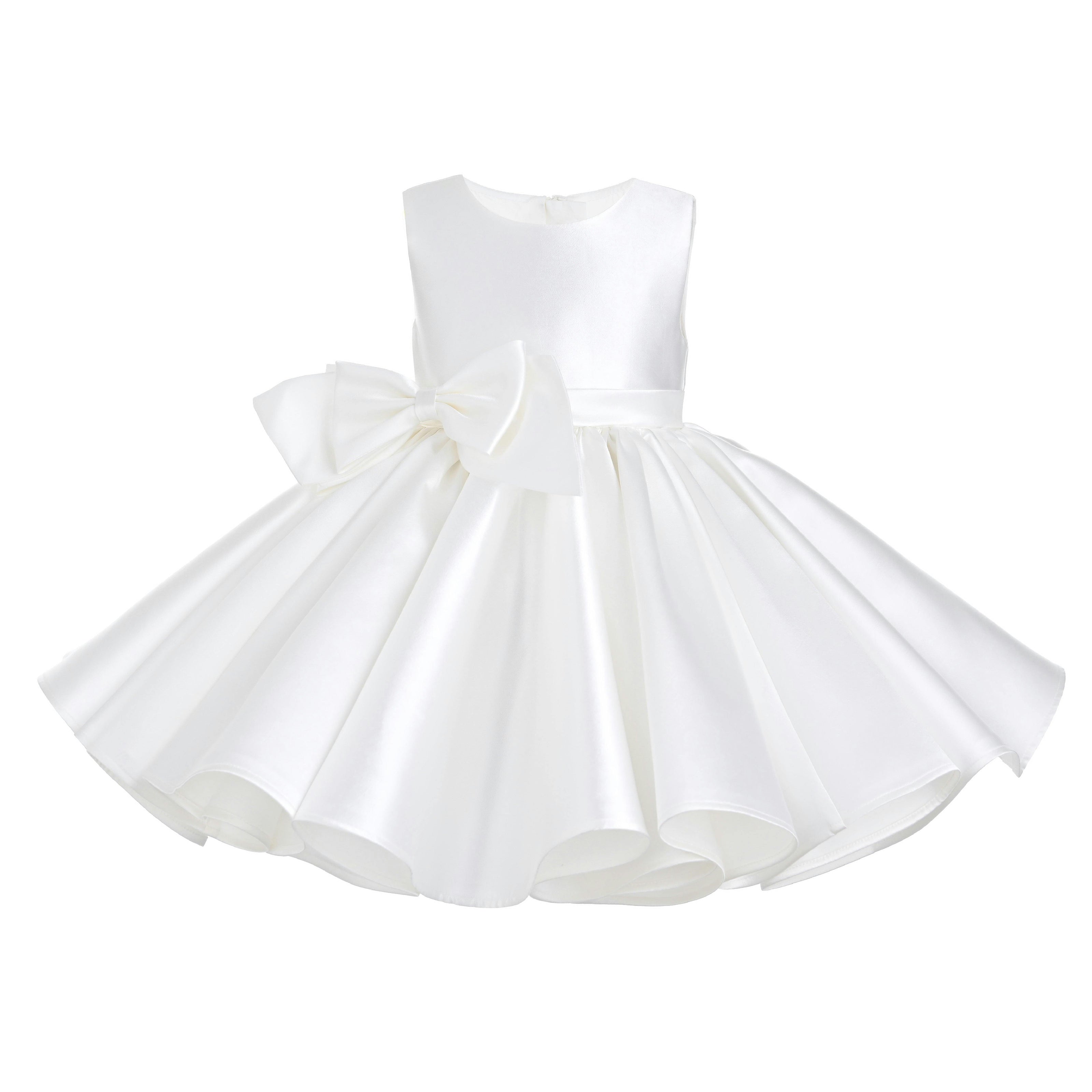 Ivory Sabina Satin Flared Dress with Side Bow