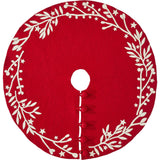Handmade Christmas Tree Skirt in Felt - Branches and Stars on Red