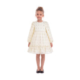 Cream Gold Motif Ruffle Dress