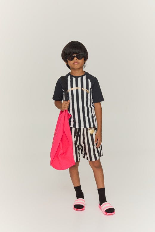 Black Striped Bathing Long Shorts