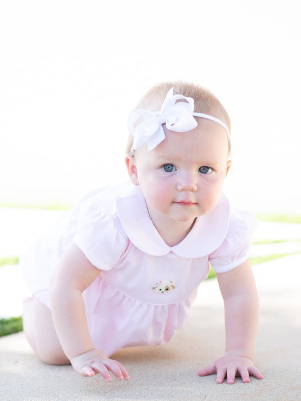 Spotted Girl Puppy Pima Bubble | Lt Pink Mini Stripe