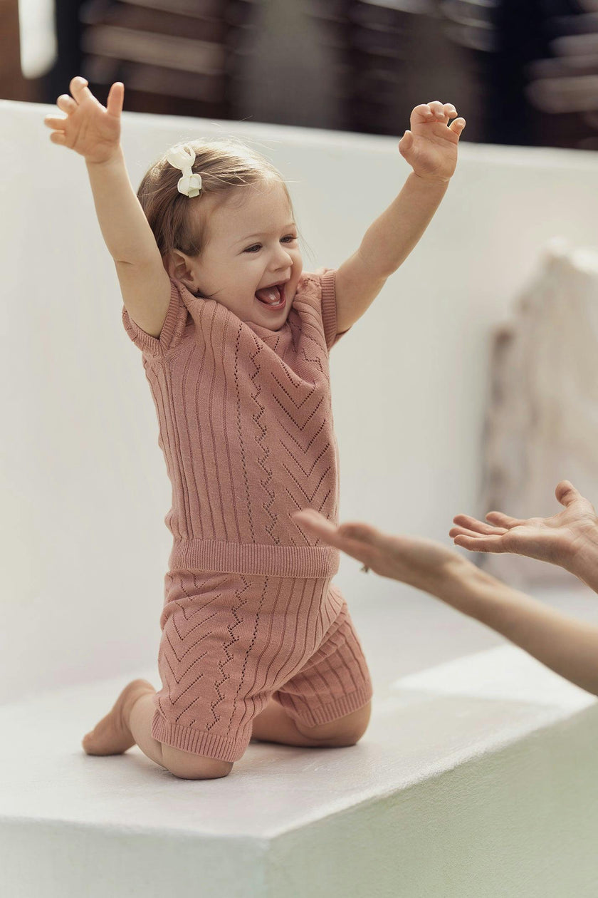 Girls Pretty Pointelle 2-Piece Top & Short Set