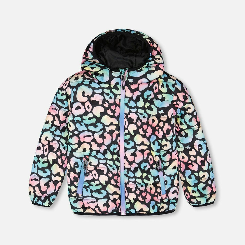 Quilted Mid-Season Jacket Black Animal Print