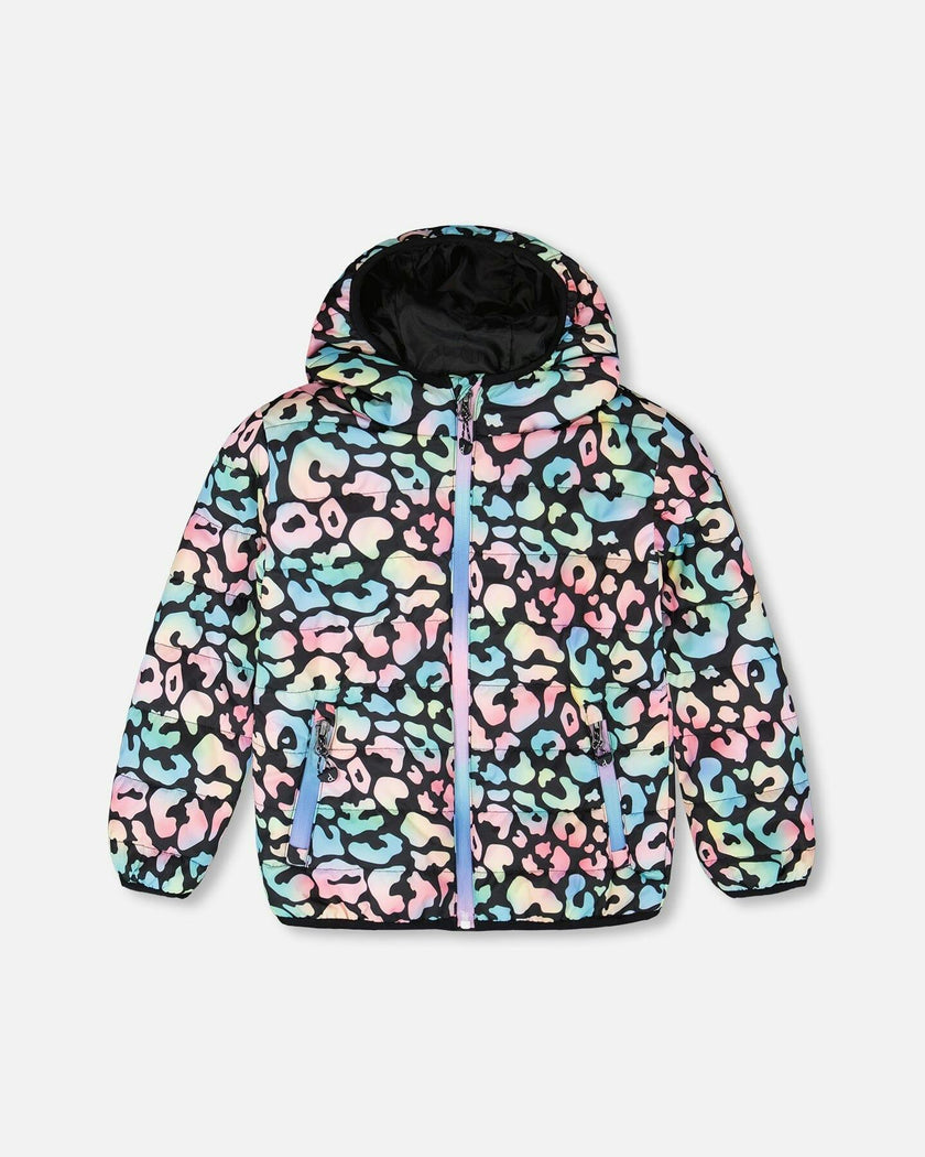 Quilted Mid-Season Jacket Black Animal Print