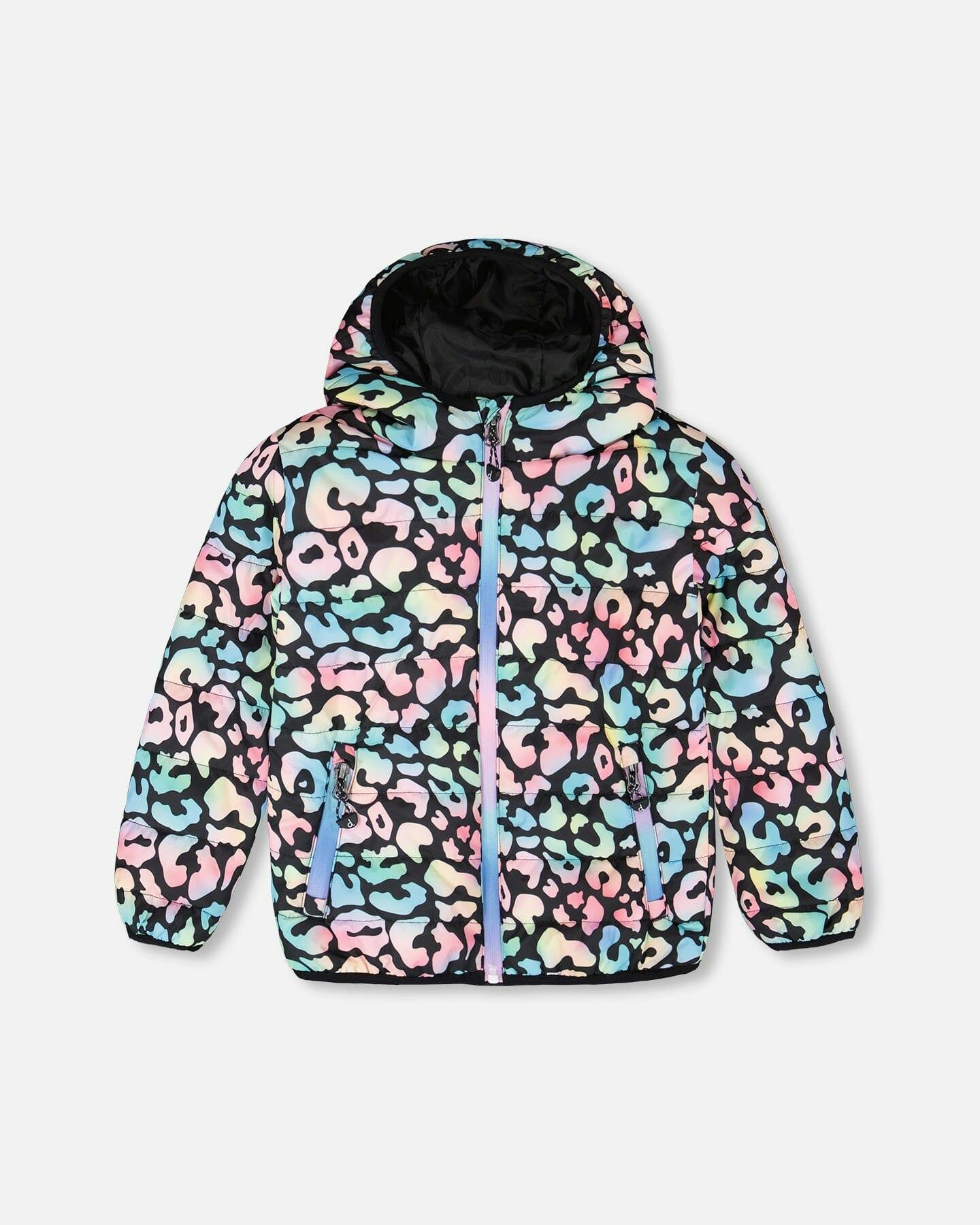 Quilted Mid-Season Jacket Black Animal Print