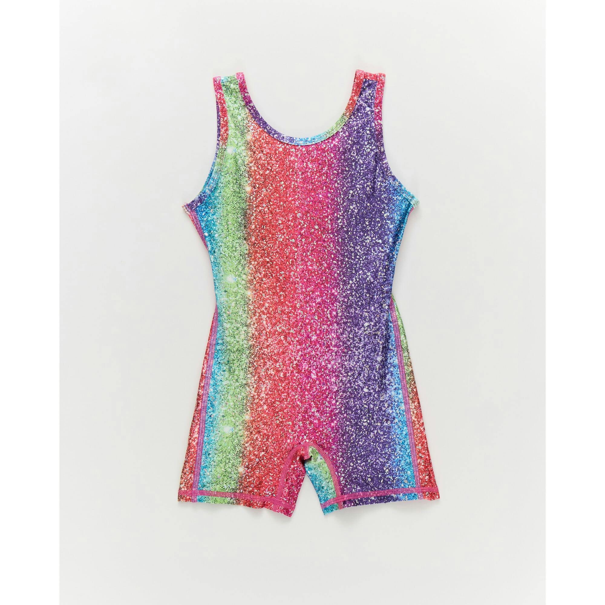 Girls Leotard in Rainbow Glitter Foil