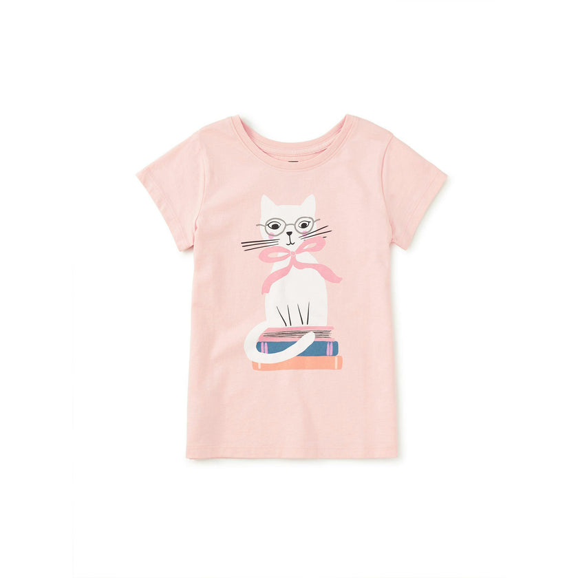 Book Cat Graphic Tee, Apple Blossom
