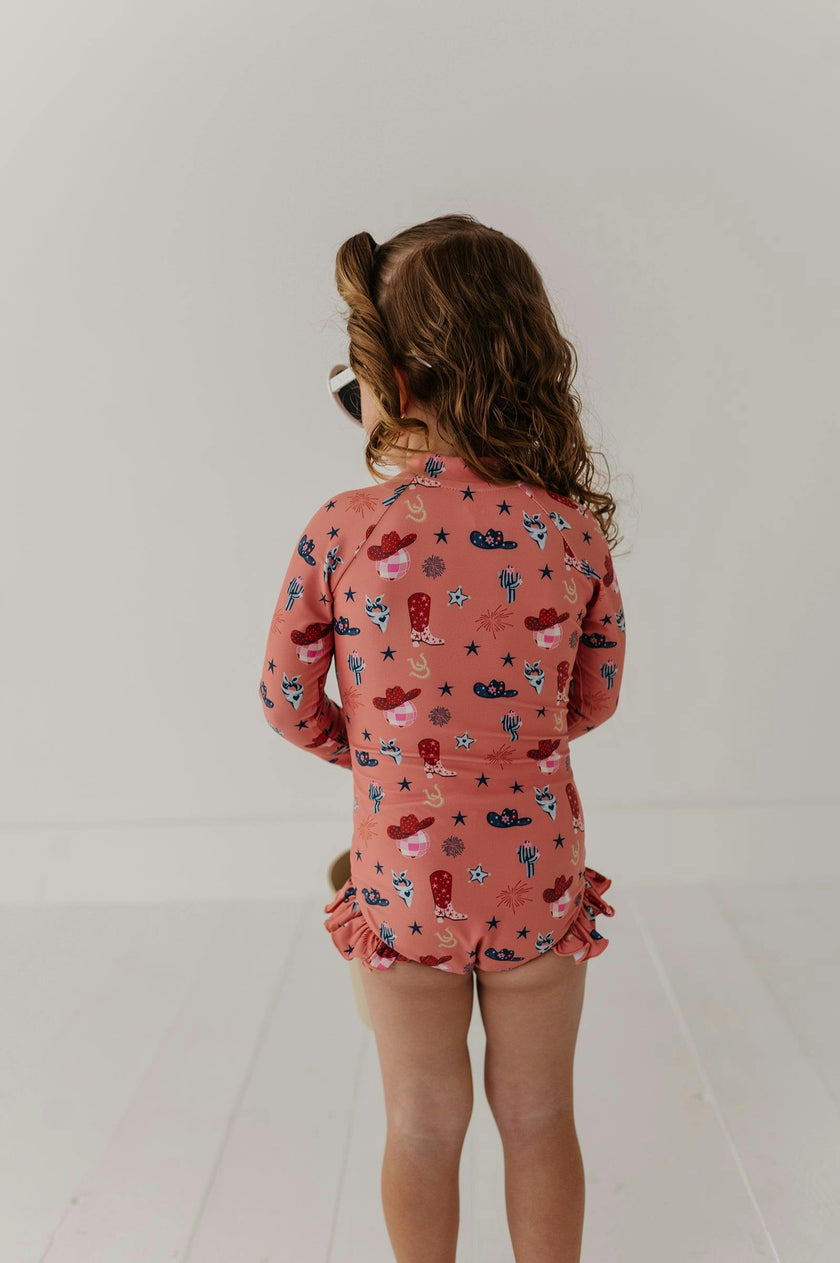 Girl's One-Piece Ruffle Rash Guard Swimsuit