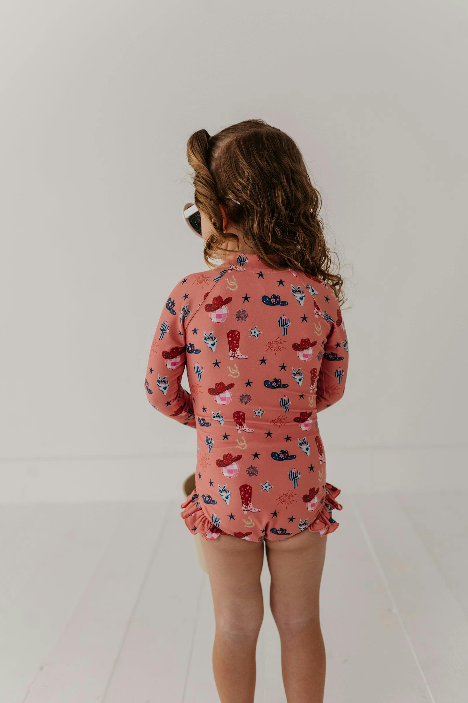 Girl's One-Piece Ruffle Rash Guard Swimsuit