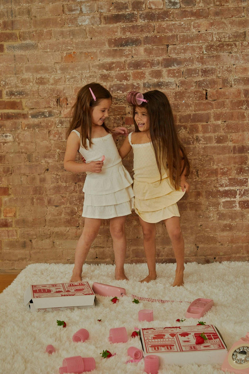 Lizzie Pastel Yellow With White Lace Heart Pointelle Tank