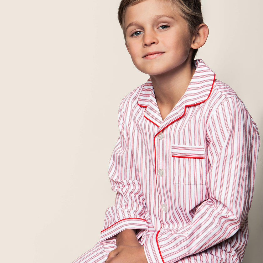 Kid's Twill Pajama Set in Antique Red Ticking