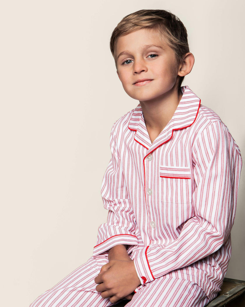 Kid's Twill Pajama Set in Antique Red Ticking