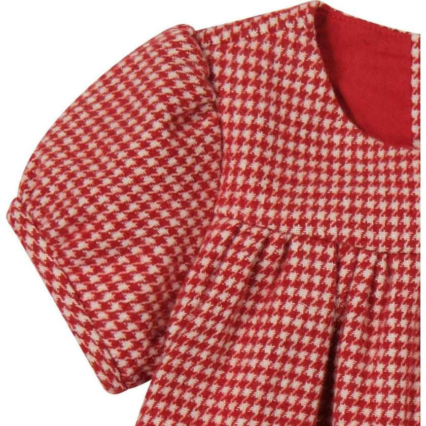 Matilda Girls Houndstooth Check Puff Sleeve Dress, Stripes