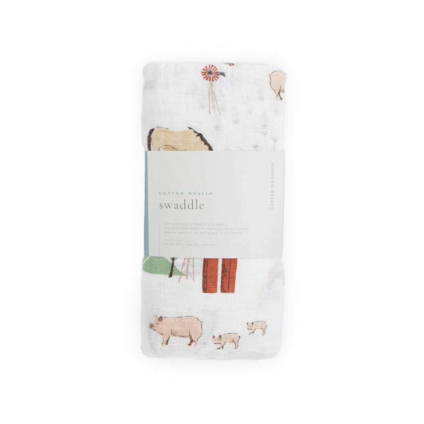 Cotton Muslin Swaddle Blanket - Farmyard