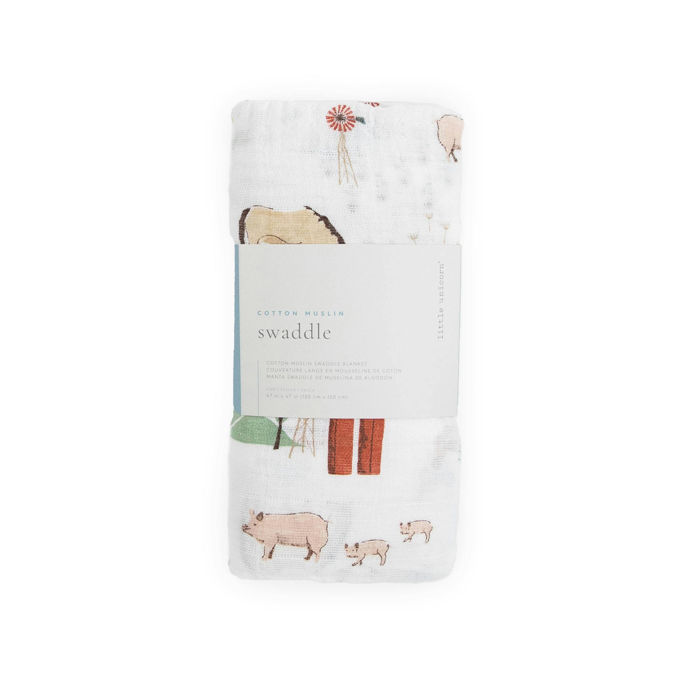 Cotton Muslin Swaddle Blanket - Farmyard
