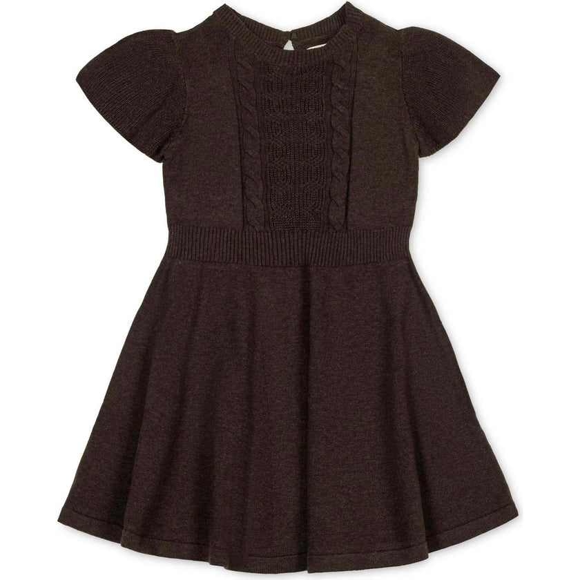 Girl's Organic Flutter Sleeve Cable Sweater Dress, Brown