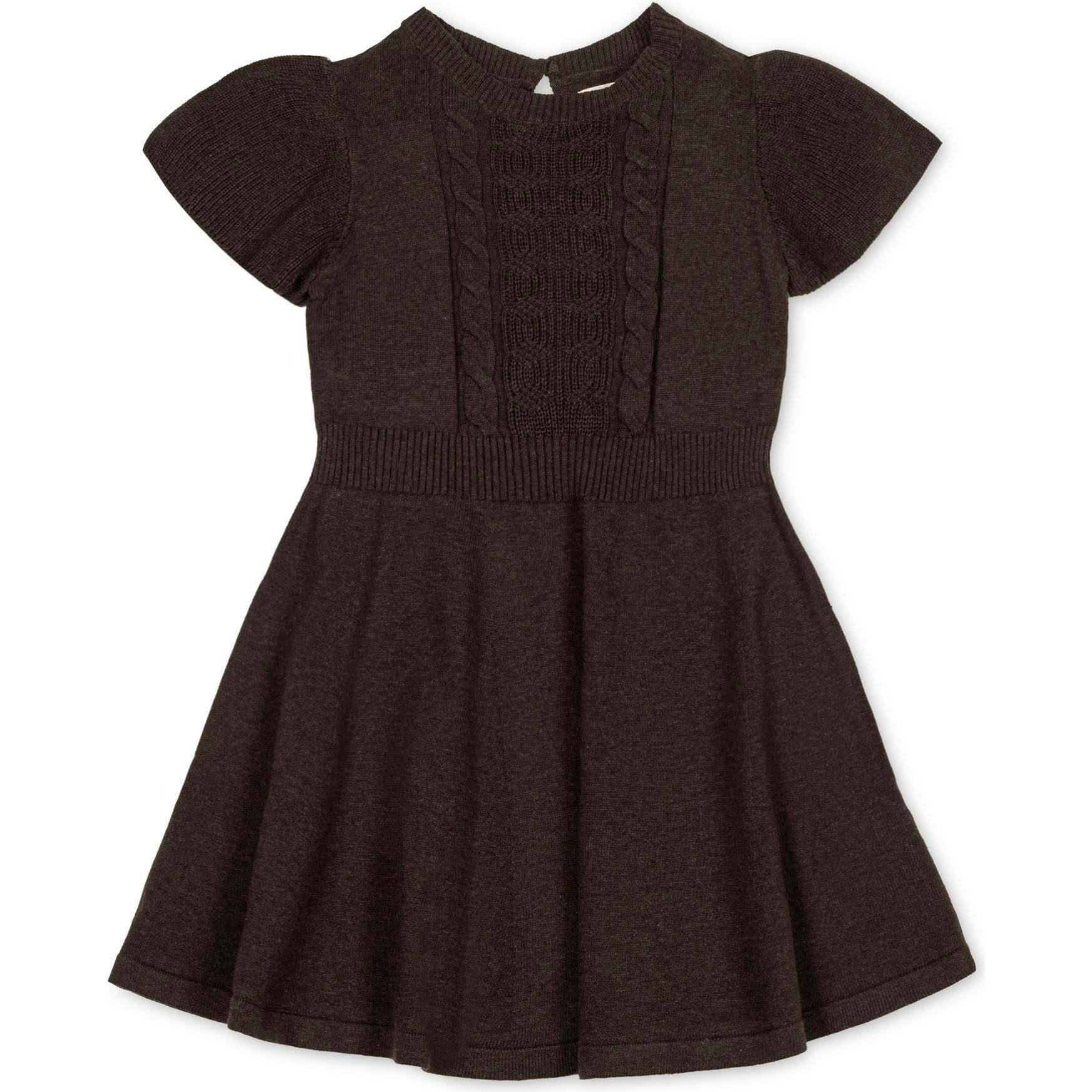 Girl's Organic Flutter Sleeve Cable Sweater Dress, Brown