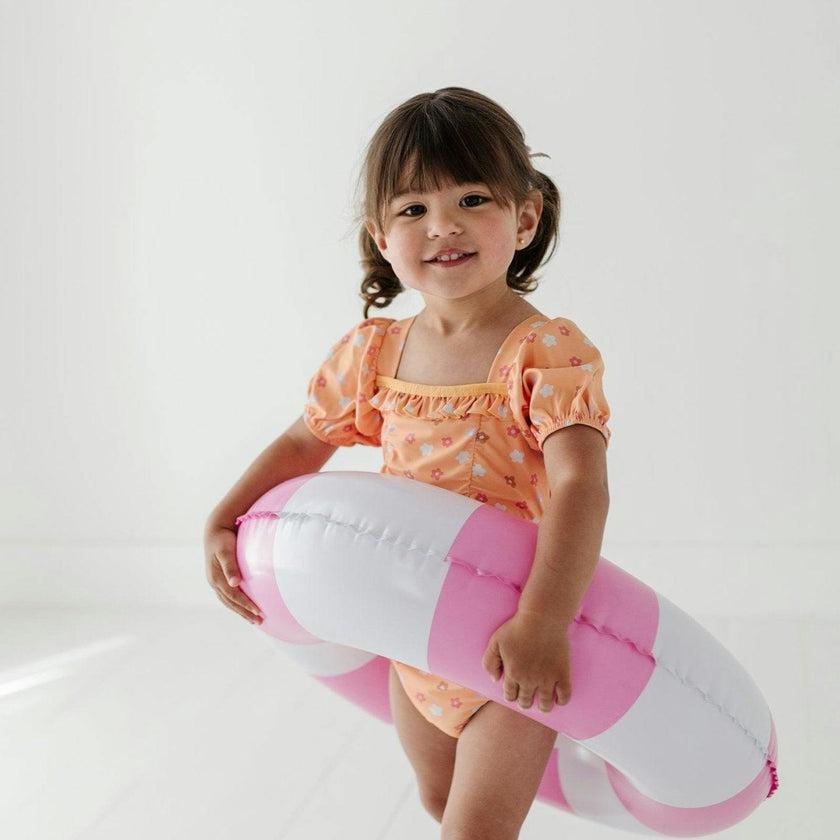 Girls Puff Sleeve Two-Piece Swimsuit in Desert Mist Blooms