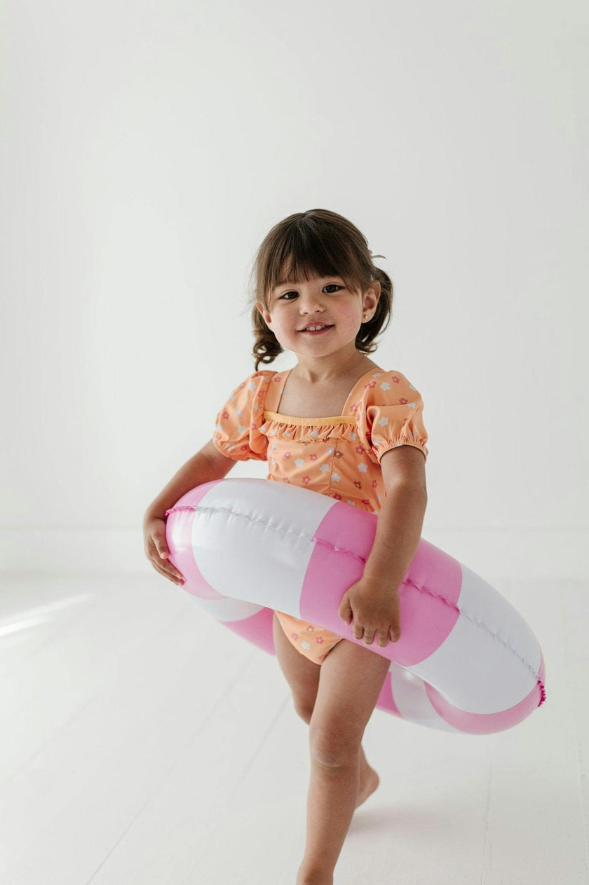 Girls Puff Sleeve Two-Piece Swimsuit in Desert Mist Blooms