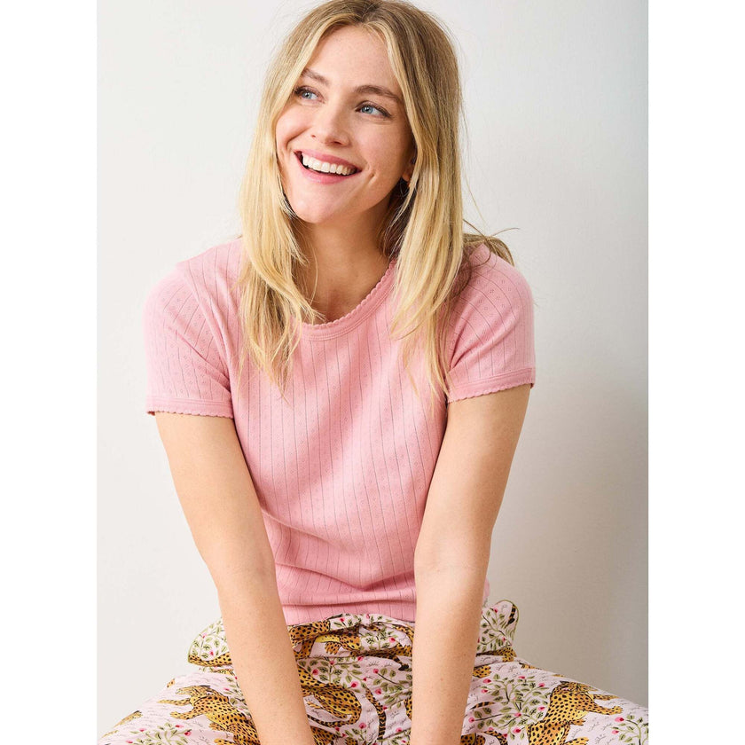 Pointelle Short Sleeve Tee, Pink