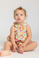 Fruit Print Romper with Neck Ruffle