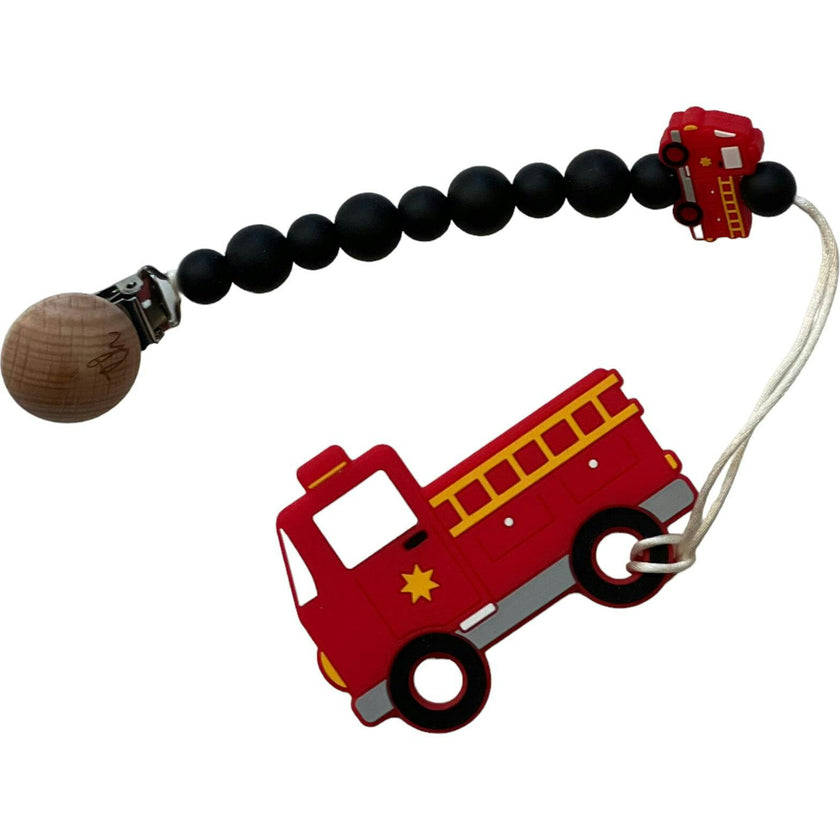 Fire Truck Pacifier And Toy Clip With Teether Bundle
