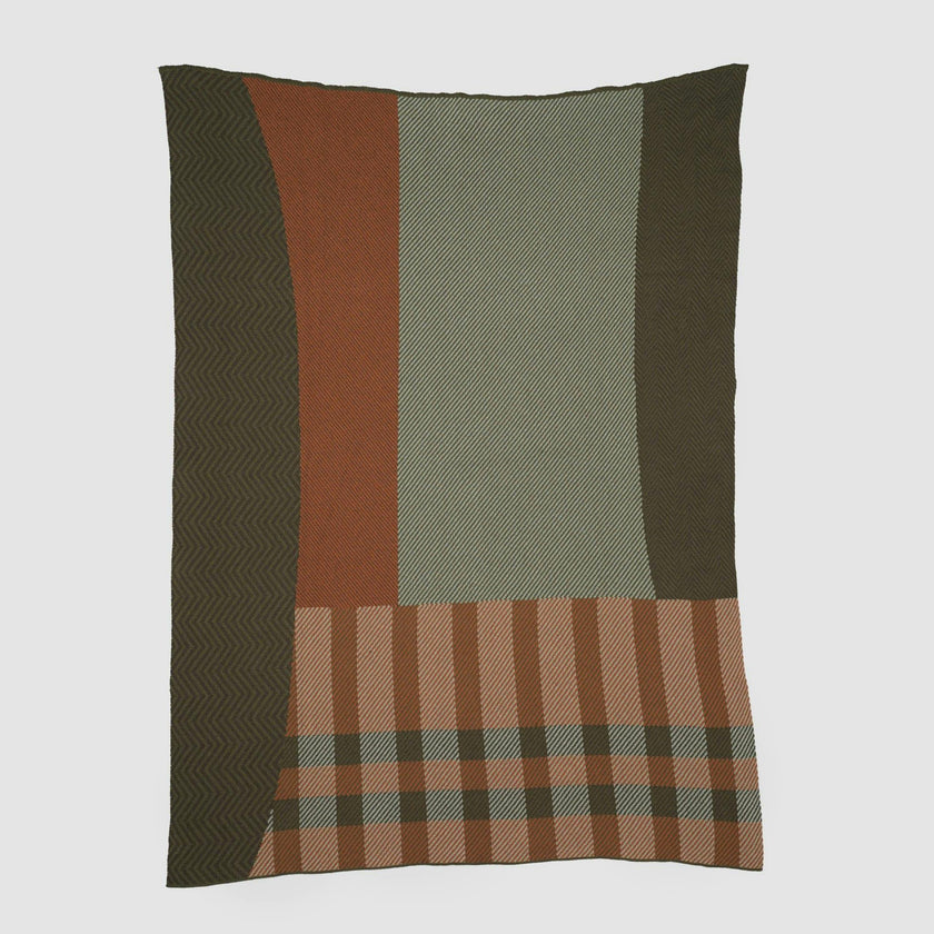 Cotton Sustainable Knit Plaid Solid Throw Blanket - Patchwork Herringbone
