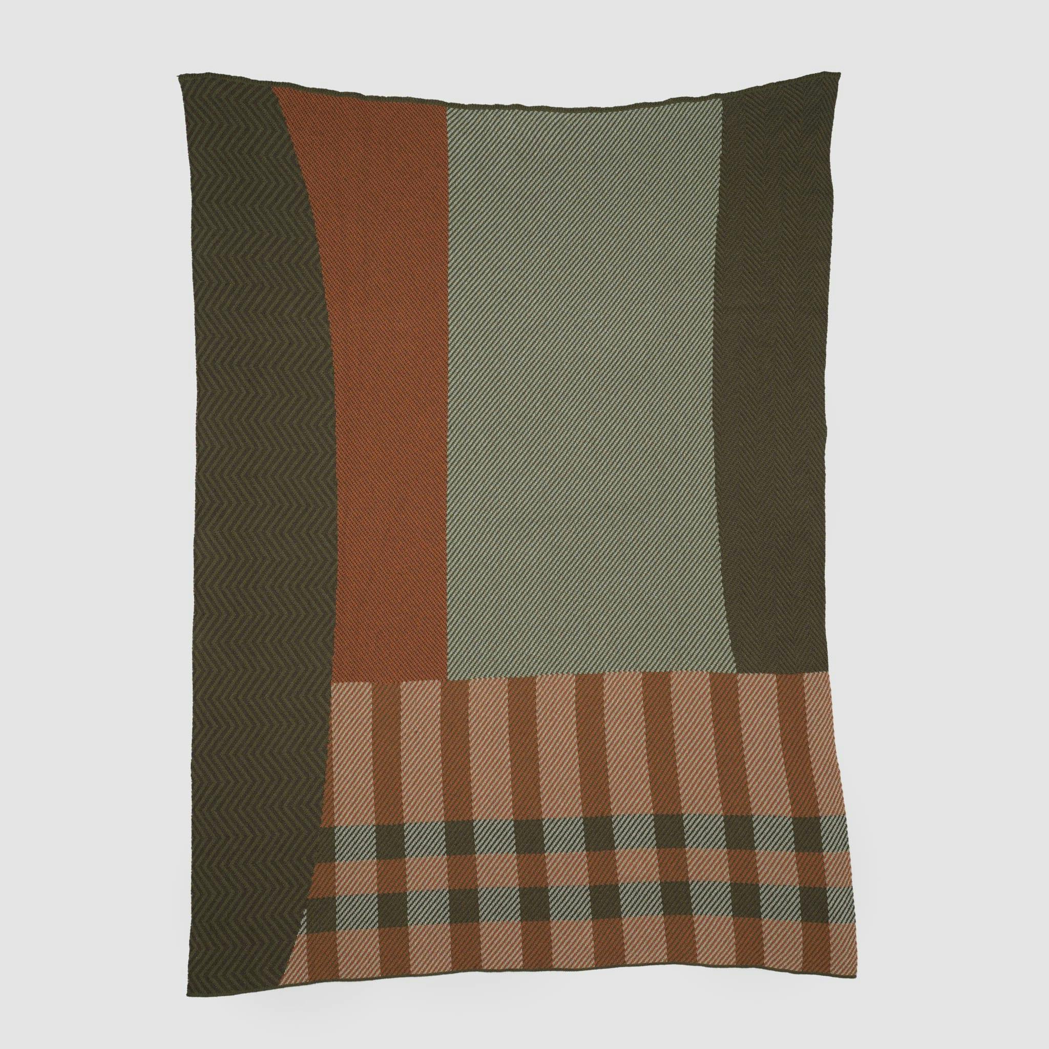 Cotton Sustainable Knit Plaid Solid Throw Blanket - Patchwork Herringbone