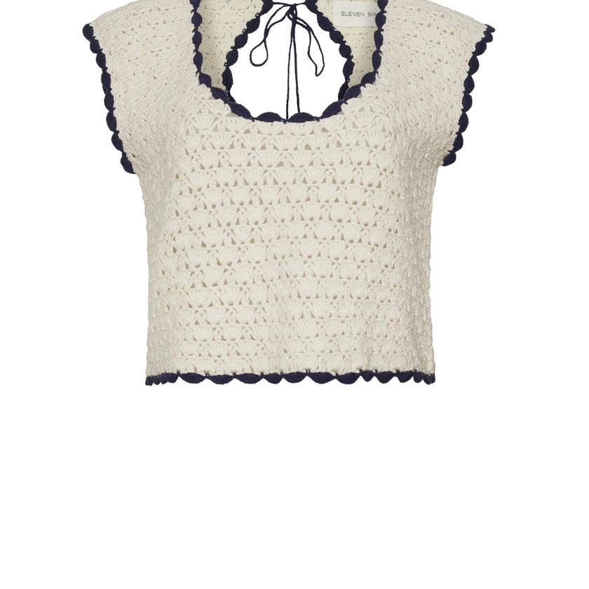 ZARIA CROCHET TOP | IVORY W/ BLACK TIPPING