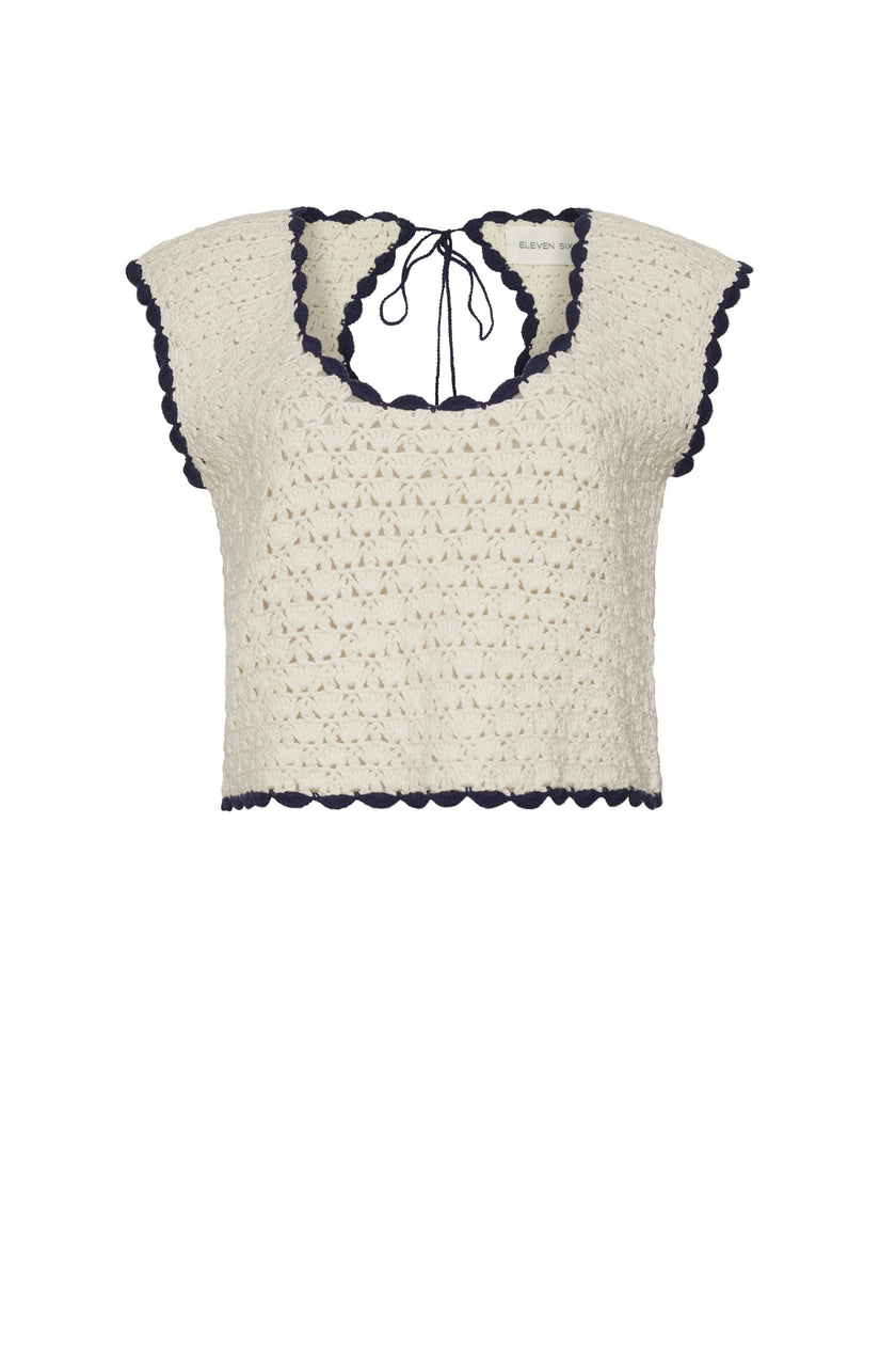 ZARIA CROCHET TOP | IVORY W/ BLACK TIPPING