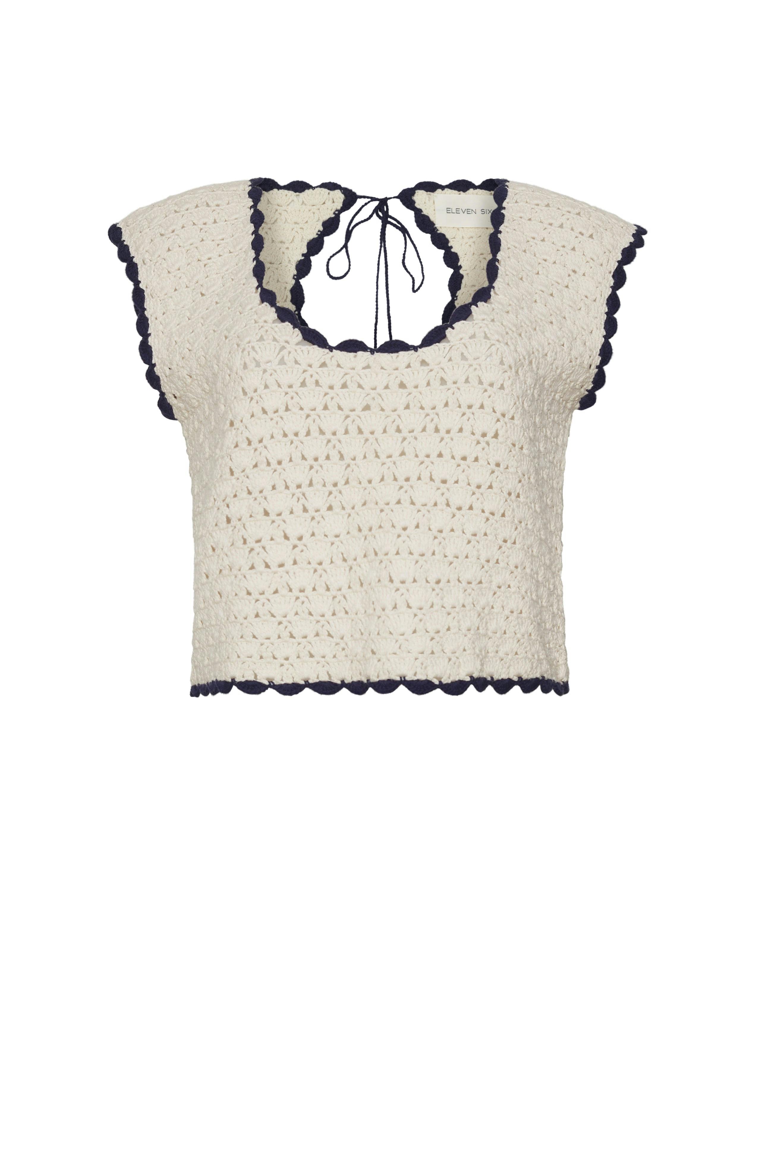 ZARIA CROCHET TOP | IVORY W/ BLACK TIPPING