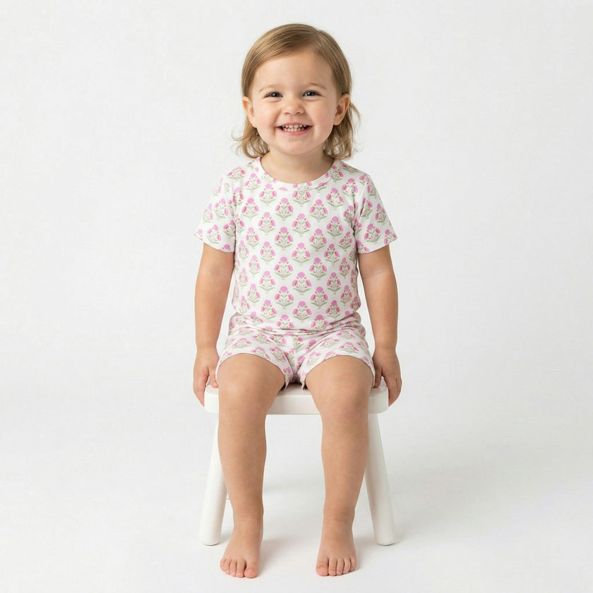 Pink Posy Short Sleeve & Shorts Bamboo Toddler Pajama Set