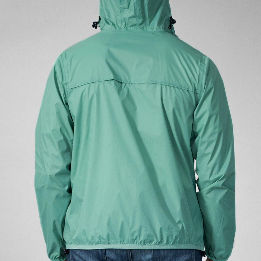 Moss green full zip packable Rain jacket and windbreaker
