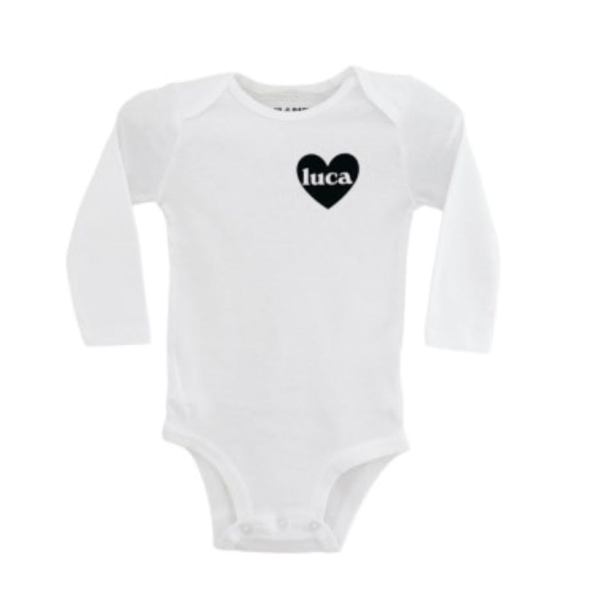 Heart U Most Personalized Baby Bodysuit, White