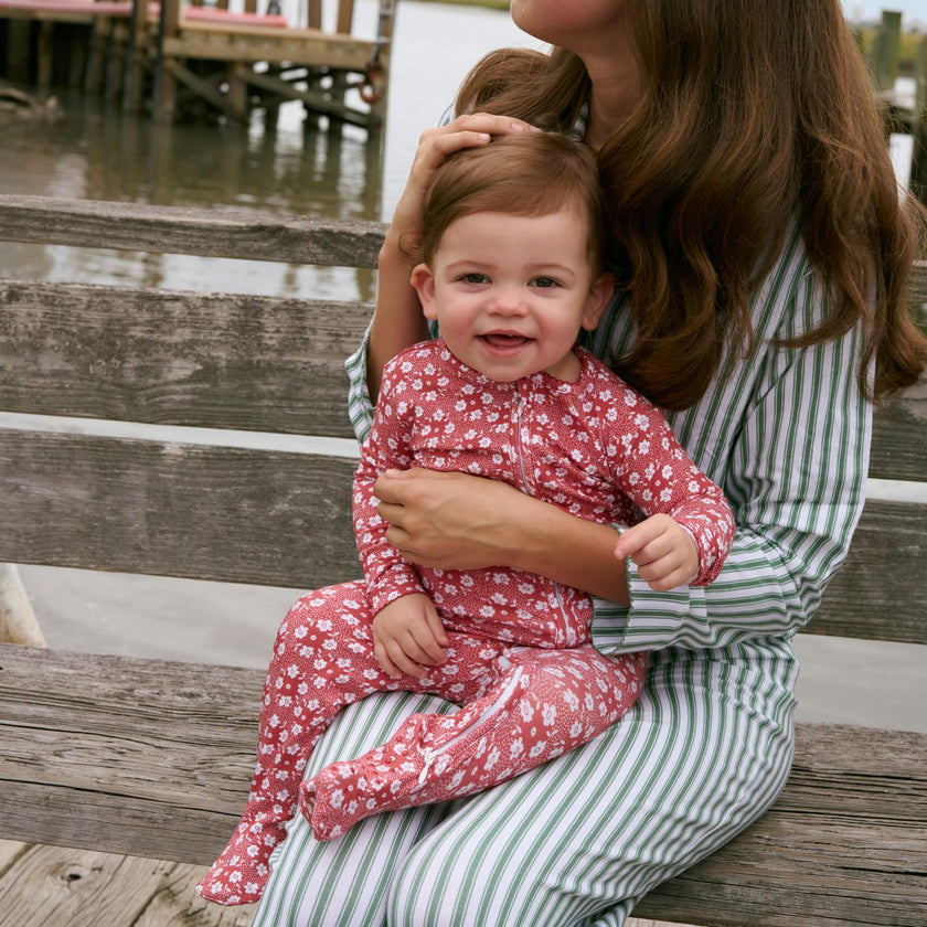 women's boxwood ticking stripe collared pima pajamas set