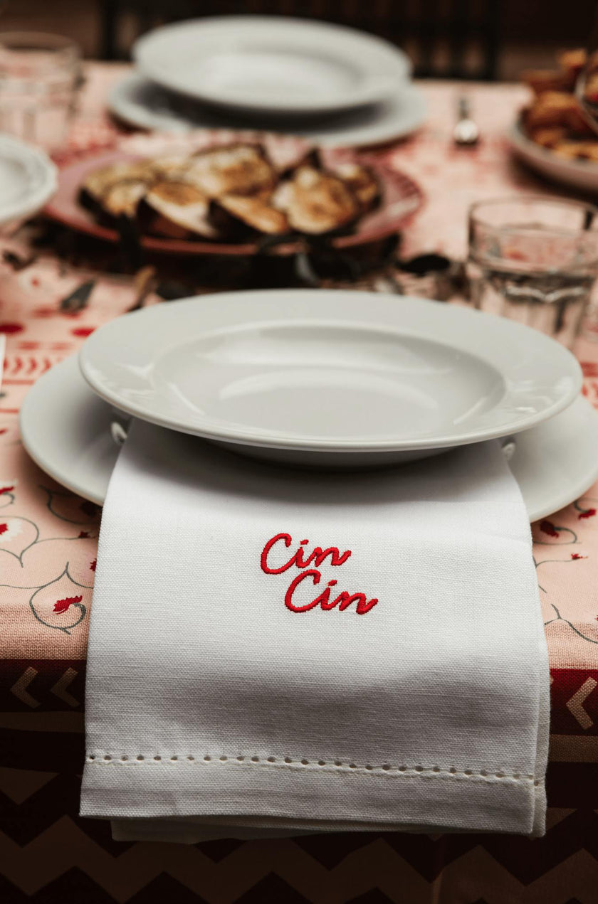 'Cin Cin' Linen-Cotton Hemstitch Dinner Napkins, Set of 4