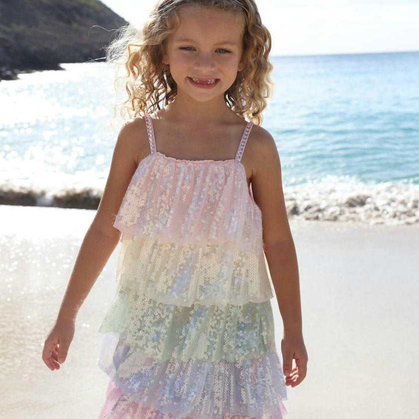 Rainbow Sequin Tiered Dress