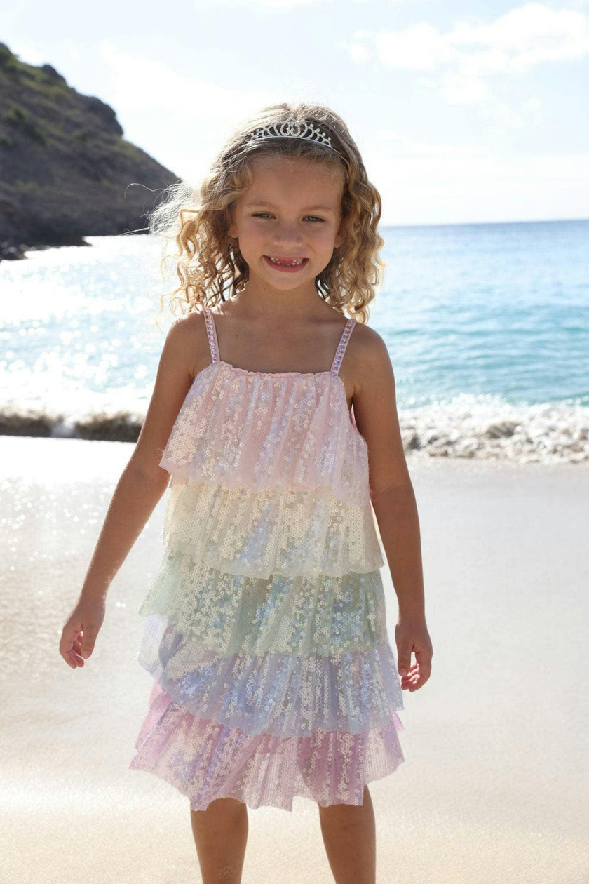 Rainbow Sequin Tiered Dress
