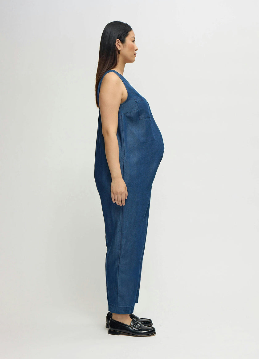 Wide Leg Chambray Maternity and Nursing Jumpsuit