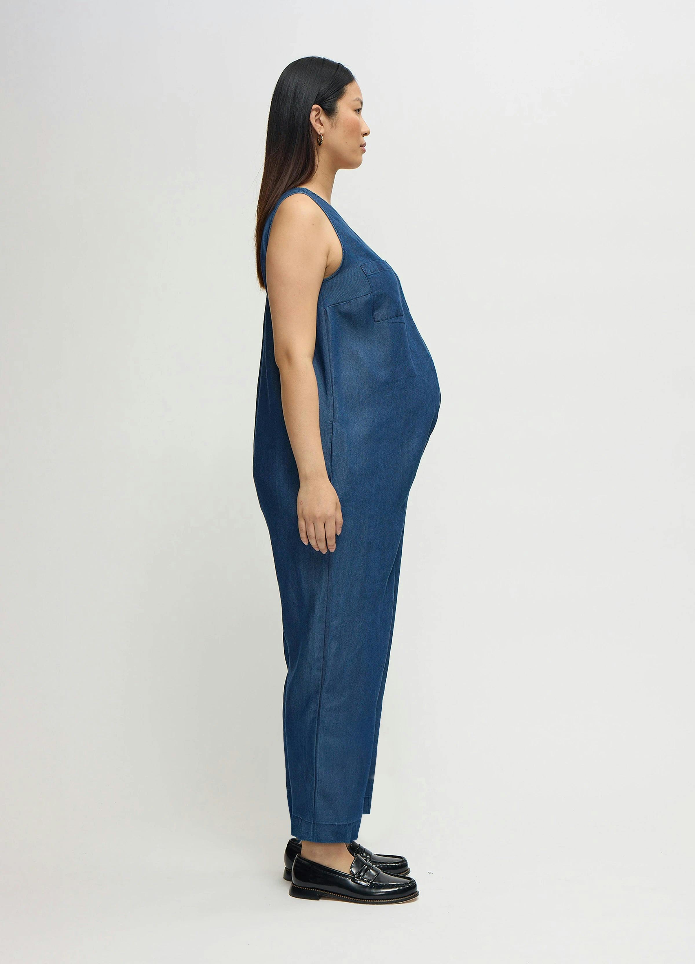 Wide Leg Chambray Maternity and Nursing Jumpsuit