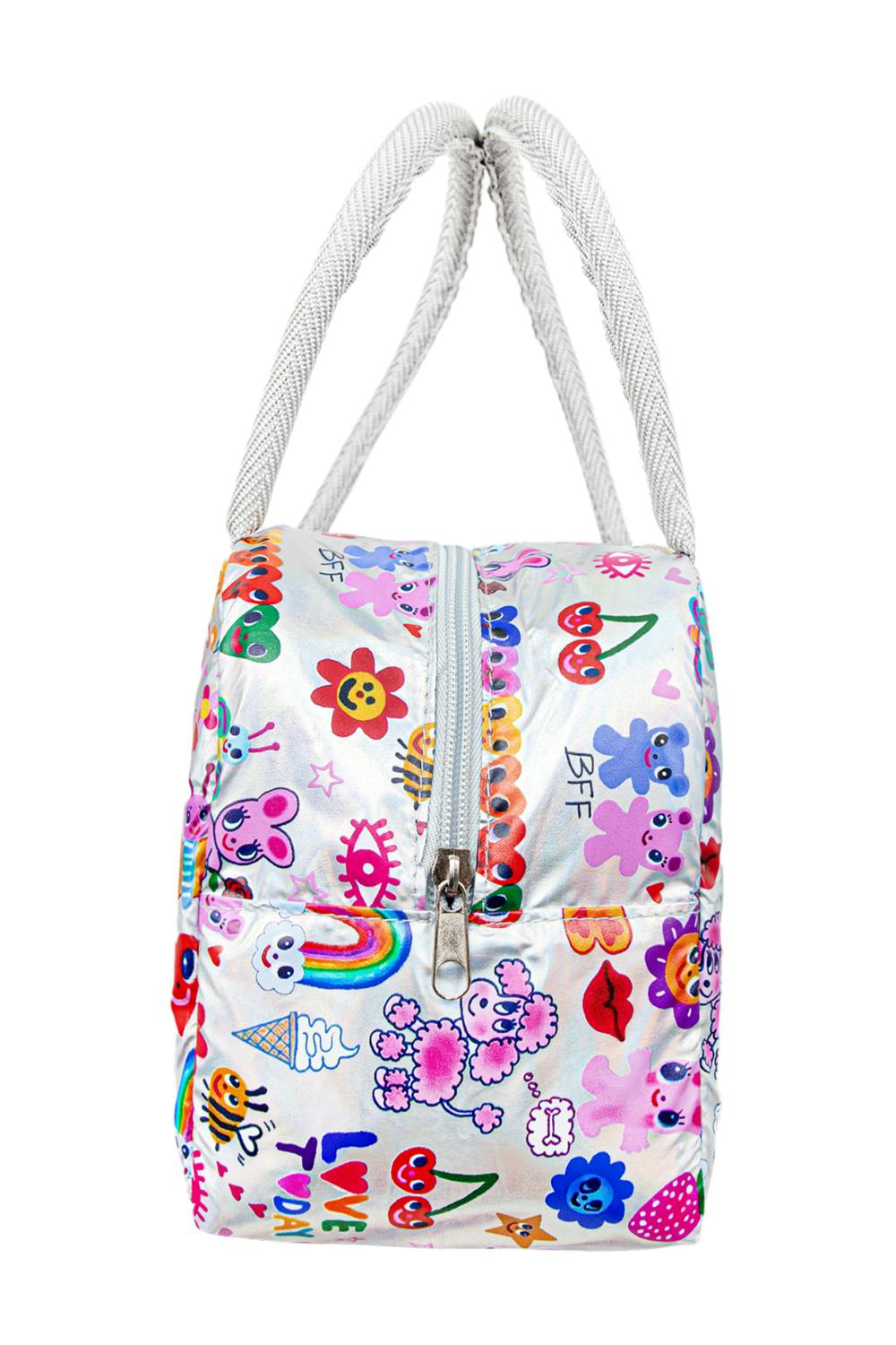 Silver Hologram Doodle Art Lunch Box
