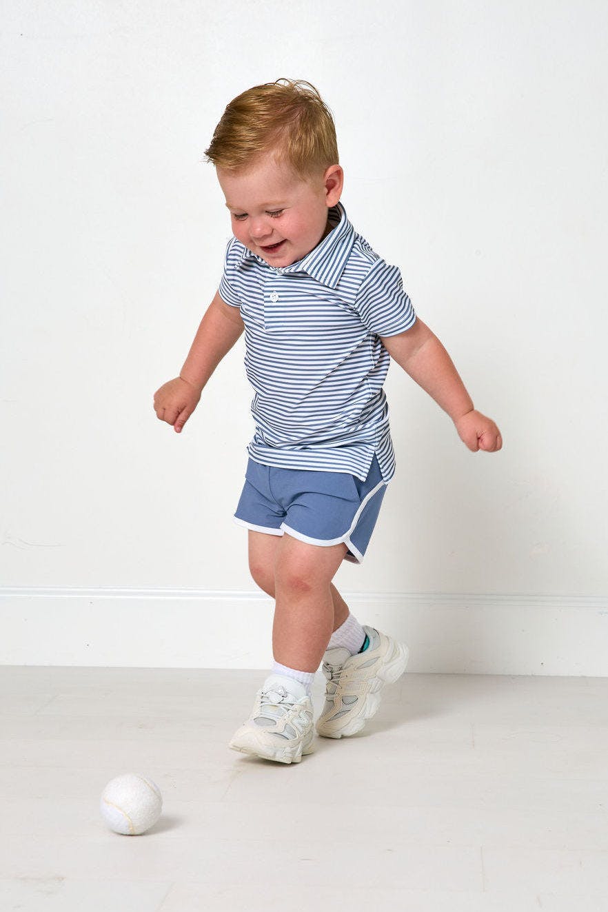 slate/white thin stripe polo shirt