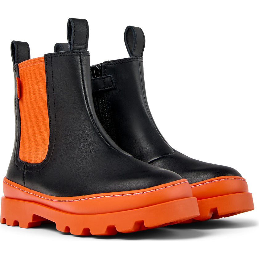 Kids Brutus Urban Style 360 Degree Stitched Boots, Black
