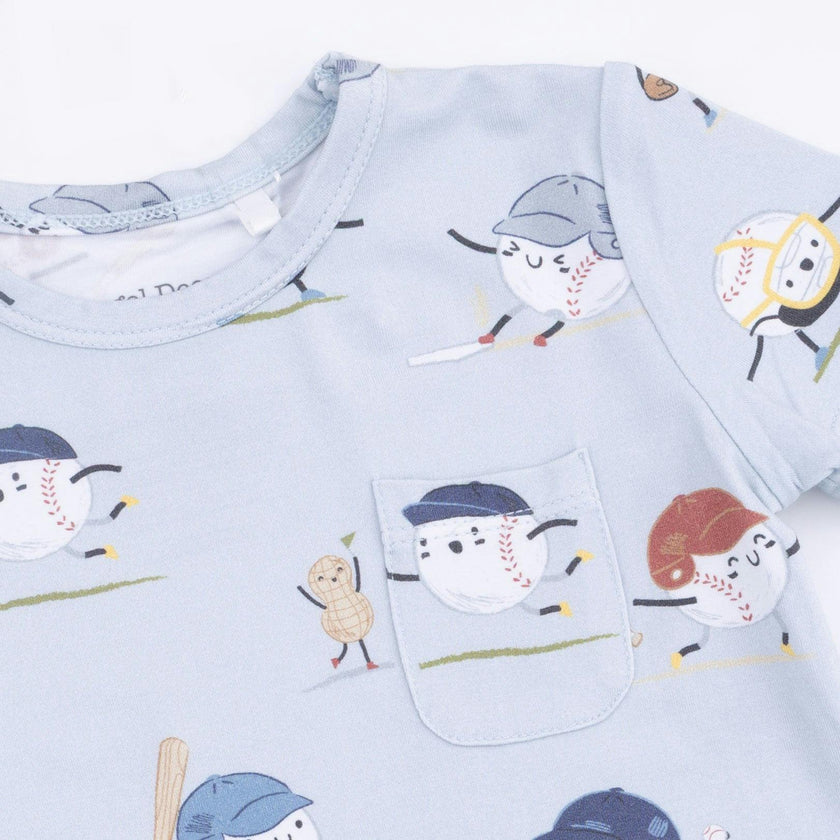 Baseballs Playing Baseball - Crew Neck Tee with Casual Short