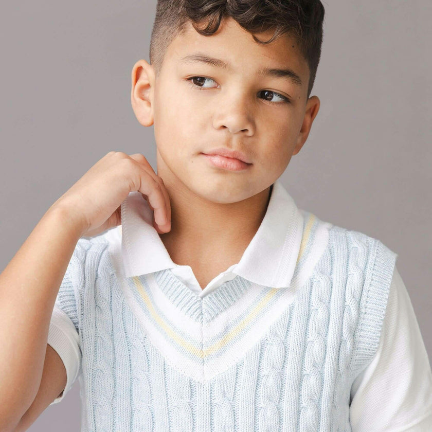 Organic V-Neck Cricket Sweater Vest, Blue